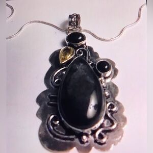 Obsidian Citrine Black Onyx 925 Sterling Silver Necklace